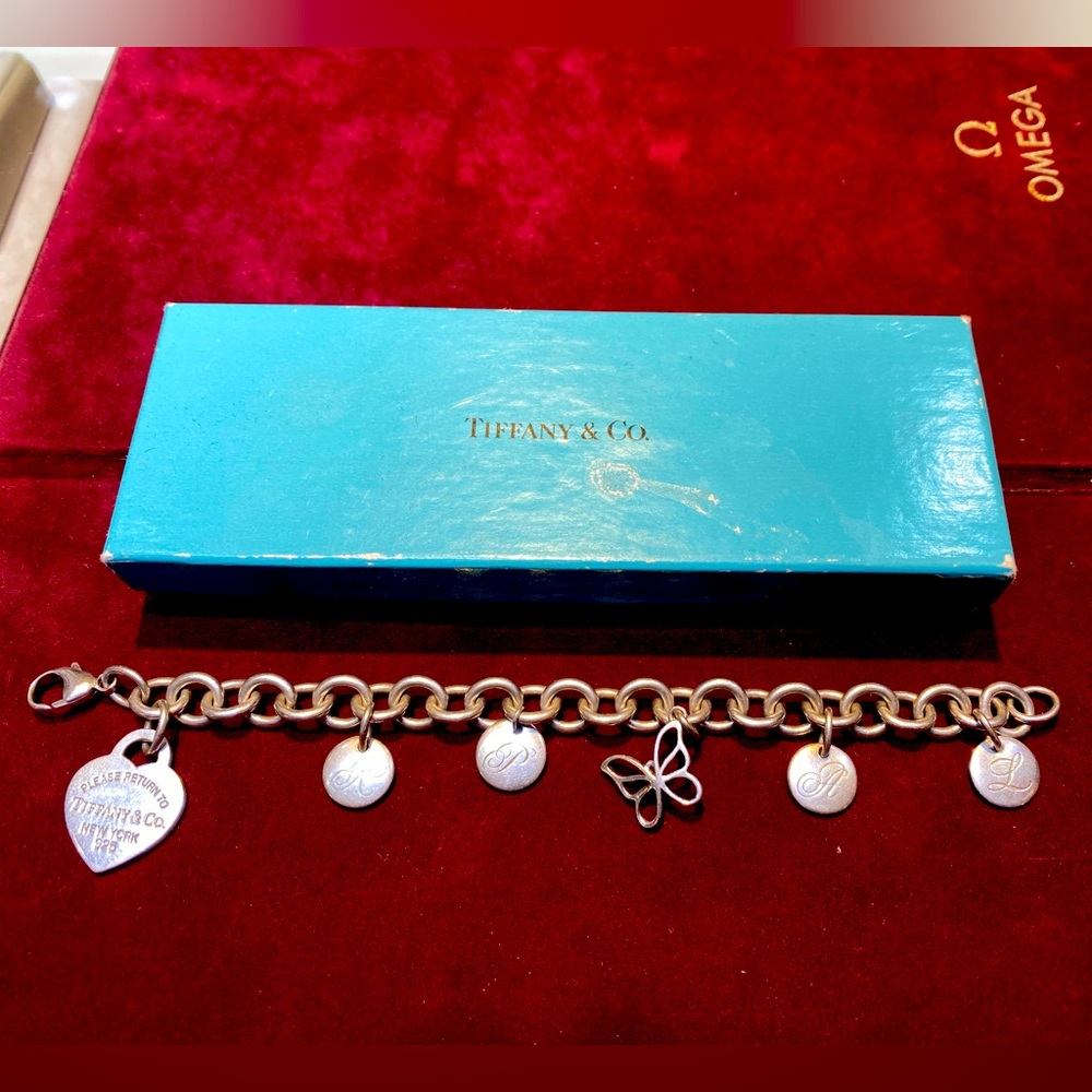 Authentic 925 Tiffany & Co. return to Tiffany charm bracelet 5 charms K P A L
